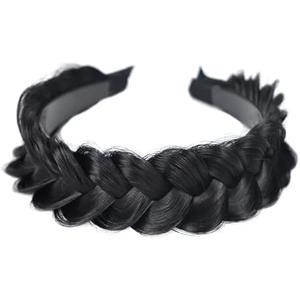 STHEJFB Wide Braided Headband Hoop Fashion Hair Accessories Elastic Non-slip Band for Women and Girl (Black)