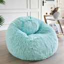 LIFEREVO Fluffy Bean Bag Chair Cover (No Filler), Soft Faux Fur Stuffed Animal Bean Bag Storage Cover for Adults Kids Teens, Furry Comfy Stuffy Beanbag for Plush Toys or Textile (Aqua Ombre) (Large)
