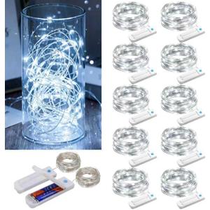 10 Pack Fairy Lights Battery Operated,10 ft 30 LED String Lights 8 Modes with Timer Waterproof Fairy Lights for DIY Wedding Party Bedroom Mason Jars Christmas Decorations (Cool White)
