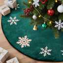 Lanpn Christmas Tree Skirt 16 inch, Velet Xmas Tree Skirt with Embroidery Snowflake Winter Christmas Tree Mat for Small mini Silm Pencil Tree Winter Holiday Indoor Xmas Decor (Green, 40cm)