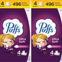Puffs Ultra Soft Facial Tissues, 4 Family Size Boxes, Allergies and Colds, 124 Facial Tissues per Box (Pack of 8)