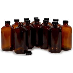 Vivaplex, 12, Amber, 16 oz Glass Bottles, with Lids