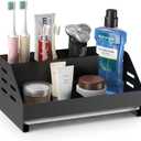 MFTEK Toothbrush Holders, Bathrooms Countertop Storage Organizer, 5 Compartments with Drain Tray, Bathroom Accessories Organization, Electric Toothbrush Toothpaste Razor Storage Holder (Black)