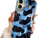 Compact Case for iPhone 16 Black cat Design,Cute Trendy Soft Slim TPU Shockproof Protective Bumper Phone Cases Cover for Women Girls Aesthetic Glitter Shiny Adorable