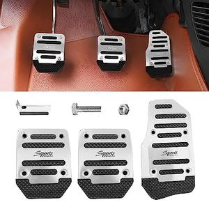 Ziciner 3PCS Non-Slip Car Pedal Pads, Manual Gearbox Gas Pedal Brake Pedal Cover, Aluminum Alloy Brake Gas Clutch Pedal Kits, Universal Replacement Accessories for Car SUV ATV (Silver&Manual)