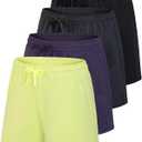 Real Essentials 4 Pack: Womens Athletic Dry-Fit Lounge Shorts with Zipper Pockets (Large)