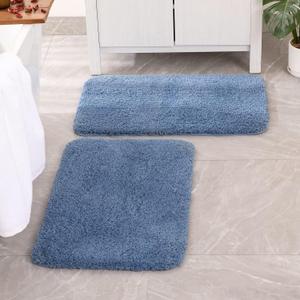 MIULEE Set of 2 Non Slip Shaggy Bathroom Rugs Thick Soft Bath Mats Fluffy Microfiber Absorbent Water Carpet for Tub Shower Machine Washable (Blue, 16x24 inches)