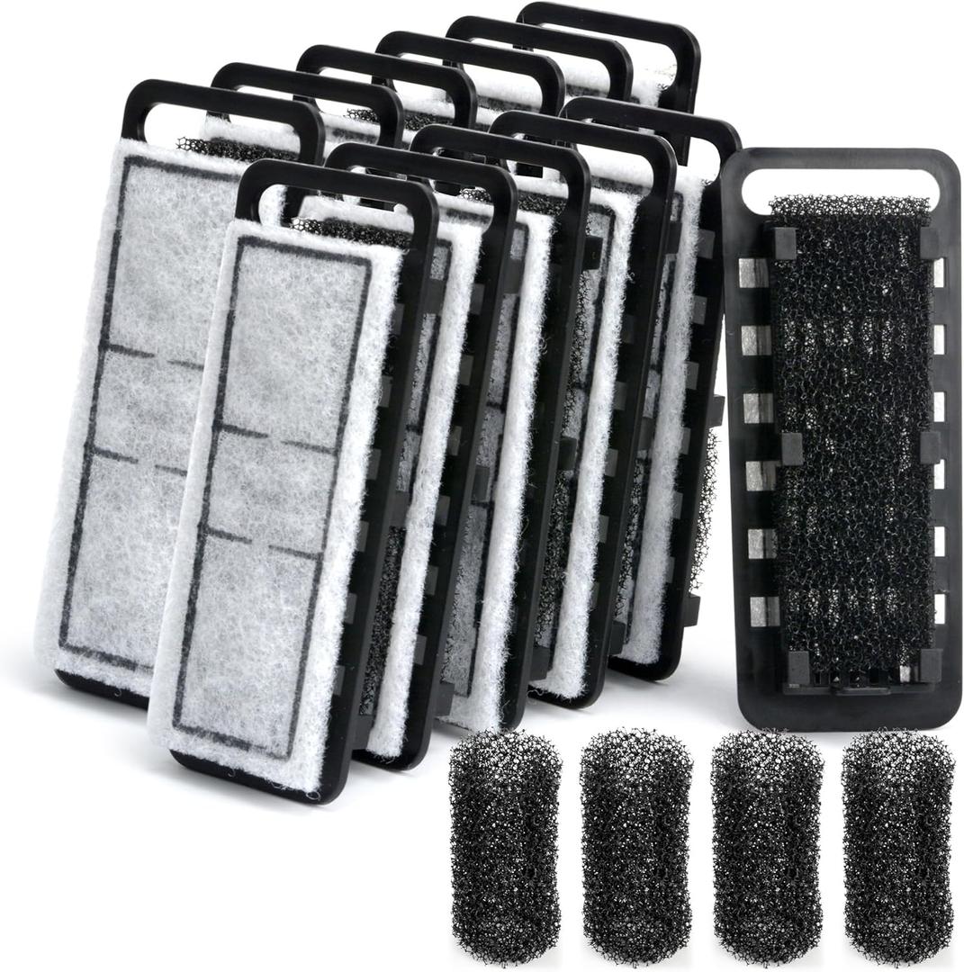NICREW Slim Aquarium Filter Cartridges (12 pcs) with Intake Sponges (4 pcs)