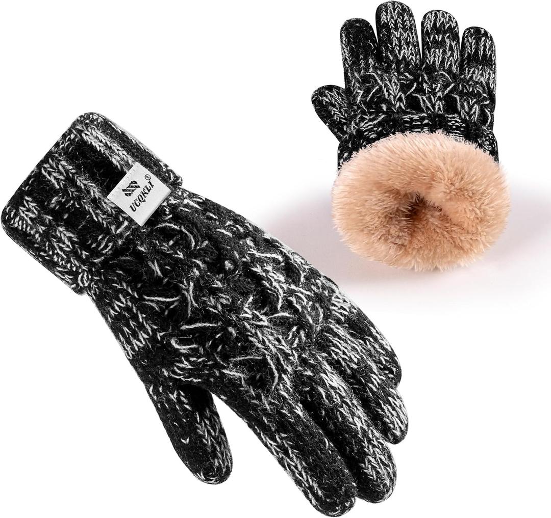 Kids Toddler Winter Warm Fleece Lined Gloves for Girls Boys, Thick Thermal Cute Knit Gloves for Cold Weather