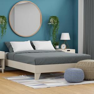 eLuxurySupply Wooden Platform Bed Frame California King Size, White - Low Profile, No Box Spring Needed, Easy Assembly, Wooden Modern Minimalist Style