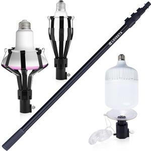 LOVEETA® Gen2 12Ft [18Ft Reach] Extendable Light Bulb Changer Pole for High Ceilings – Telescopic Light Bulb Pole Changer with Bulb Gripper, Chandelier Lights - Jet Black
