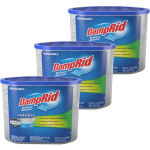 DampRid Fragrance Free Disposable Moisture Absorber with Activated Charcoal, 18 oz (Pack of 3) Moisture Absorber & Odor Remover, Lasts Up To 60 Days, No Electricity Required