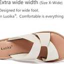 Luoika Women's Wide Width Flat Slides Sandals, Strappy Slide Sandal Slip-on Dressy Summer Shoes for Women, 8.5 