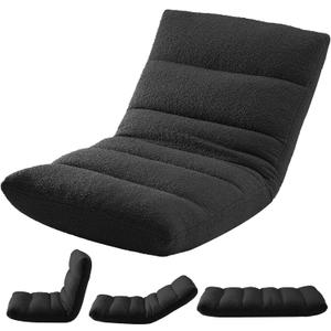 DUMOS Folding Floor Chair, 14-Position Adjustable Backrest Floor Seating
5.9'' Thick Cushion Floor Seat with Teddy Velvet and Steel Frame for Adults, Kids, Reading, Meditation, Viedo Game, Black