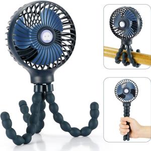 snawowo Mini Handheld Personal Portable Fan, Baby Stroller Fan, Car Seat USB or Battery Powered, with Flexible Tripod Clip on Student Bed Desk Bike Crib Treadmill Camping Traveling(Dark Blue)