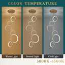 6 Rings Modern LED Chandelier for High Ceiling Dimmable Gold Contemporary Pendant Light Fixture Long Foyer Chandelier for Entryway Staircase Dining Room Living Room, 3000-6500K