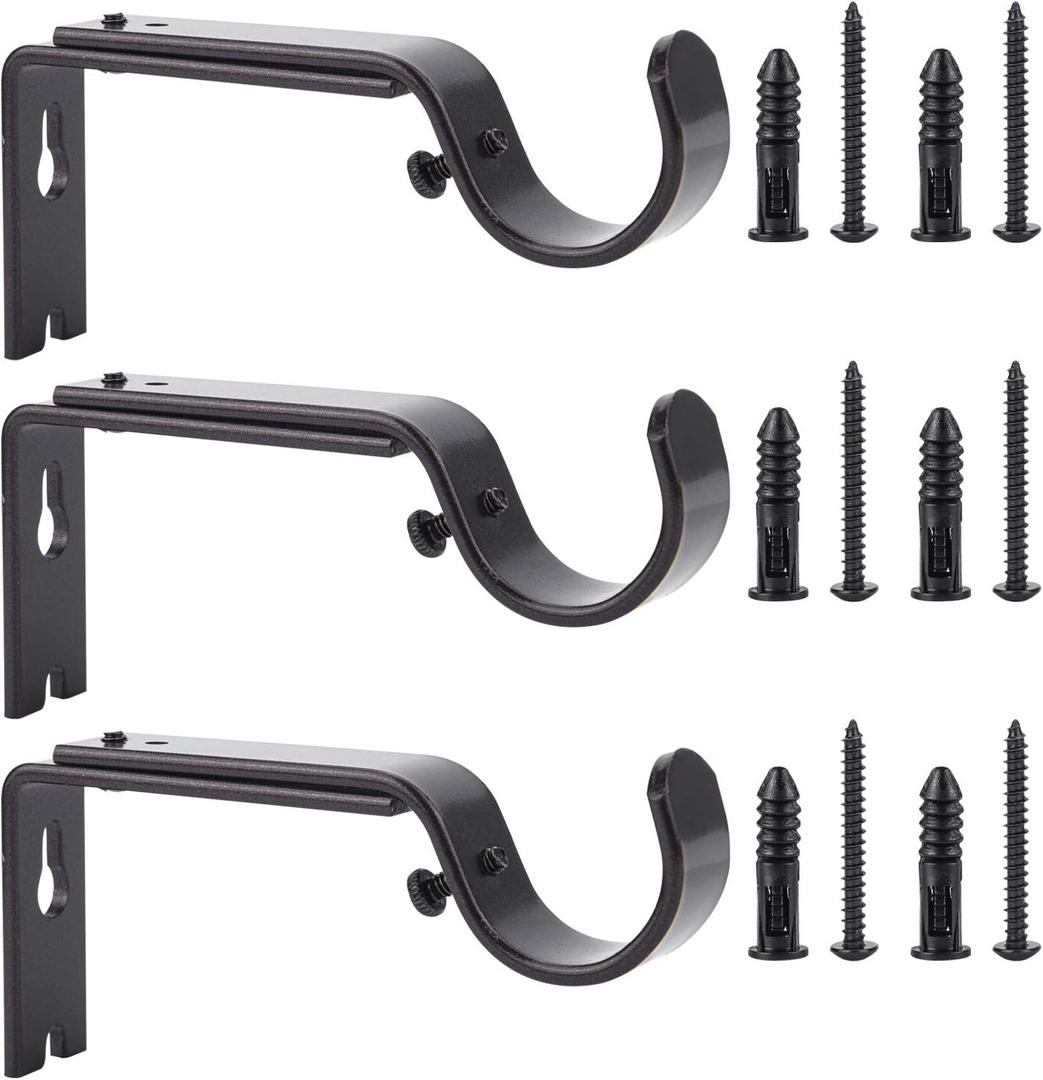 Ycolnaefllr Set of 3 Oil Rubbed Bronze Adjustable Curtain Rod Brackets Rod Holders Heavy Duty Curtain Rod Hanging Brackets for 1 Inch Rod