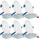 13W 6 inch LED Recessed Lighting, Ultra Thin Ceiling Downlight with Junction Box, 3000K Warm White Dimmable, 850lm 110W Eqv. ETL Certified, Pack of 6