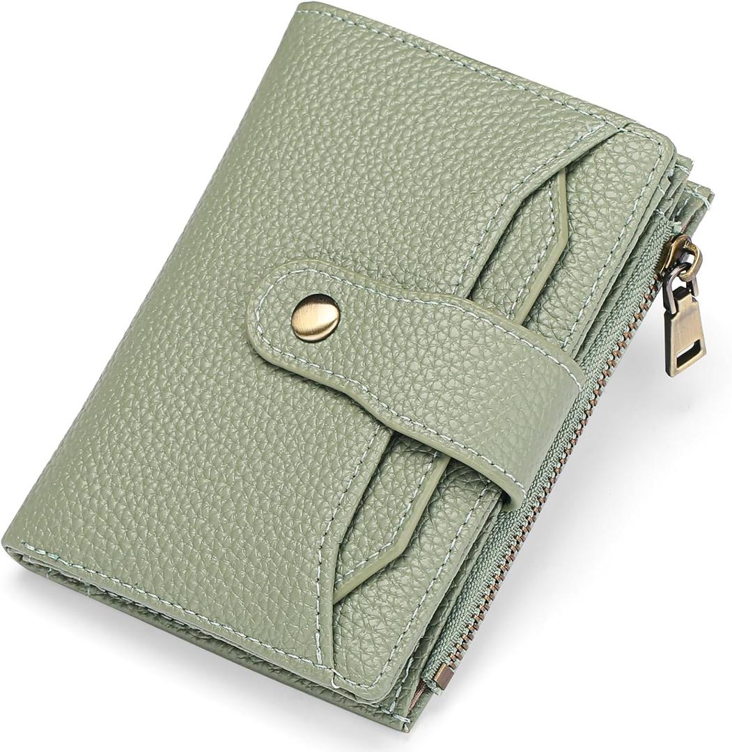 GAEKEAO Small Wallets Woman RFID Blocking Leather Bifold Card Holder Wallets with Zipper Pocket Removable ID Window