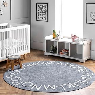 nuLOOM Kids Washable Round Alphabet Area Rug, 4' Round, Blue