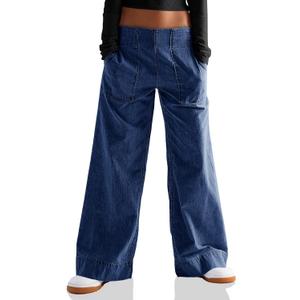 Cicy Bell Womens Wide Legs Baggy Jeans Elastic High Waisted Casual Loose Boyfriend Denim Pants with Pockets, 6