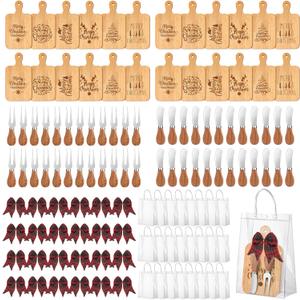 24 Set Merry Christmas Wood Cutting Board Bulk Christmas Kitchen Gift Set Xmas Tree Kitchen Charcuterie Board Serving Platter Tray for Winter Home Party Gift Decor