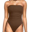 Yonique Women Strapless One Piece Swimsuit Tummy Control Bandeau Bathing Suit Cheeky Swimwear L