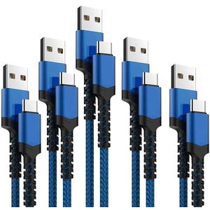 USB Type C Cable 5Pack (3/3/6/6/10FT) Nylon Braided USB C Cable Fast Charger Charging Cord Compatible Samsung Galaxy S9 S8 Note 9 Note 8 Plus,LG V30 G6 G5 V20,Google Pixel, Moto Z2 (Navy&Blue)