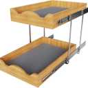 OCG Pull Out Drawers For Cabinets 14"W x 21"D, 2 Tier Heavy-Duty Slide out Wood Drawer Shelf, Pull Out Drawer for Cabinets, Base Cabinet Organization for Kitchen, Pantry, Bathroom