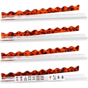 Mifoci 4 Set Scalloped Tortoiseshell Mahjong Tile Racks with Magnetic Pushers Acrylic American Mahjong Rack and Pusher Modern Majiang Accessories for American Majiang Game
