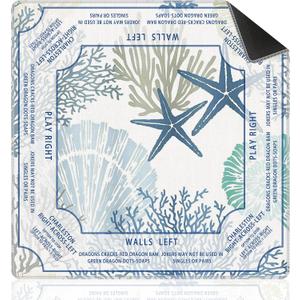 Blue Coastal Beach Mahjong Mat with Rules for Table 31.5x31.5, Gifts for Mahjong Players, Nautical Starfish Coral Non-Slip Noise Reduction Mahjong Table Mat, Blue Beach Gifts Decor for Women, 31.5 inches x 31.5 inches x 0.1 inches