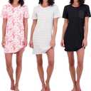 Real Essentials 3 Pack: Women's Short Sleeve Nightgown Dress Nightshirt Pajama Sleep Shirt Sleepwear S