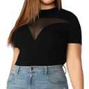 Floerns Women's Plus Size Contrast Mesh Short Sleeve Fitted T-Shirt Top, Size 3XL