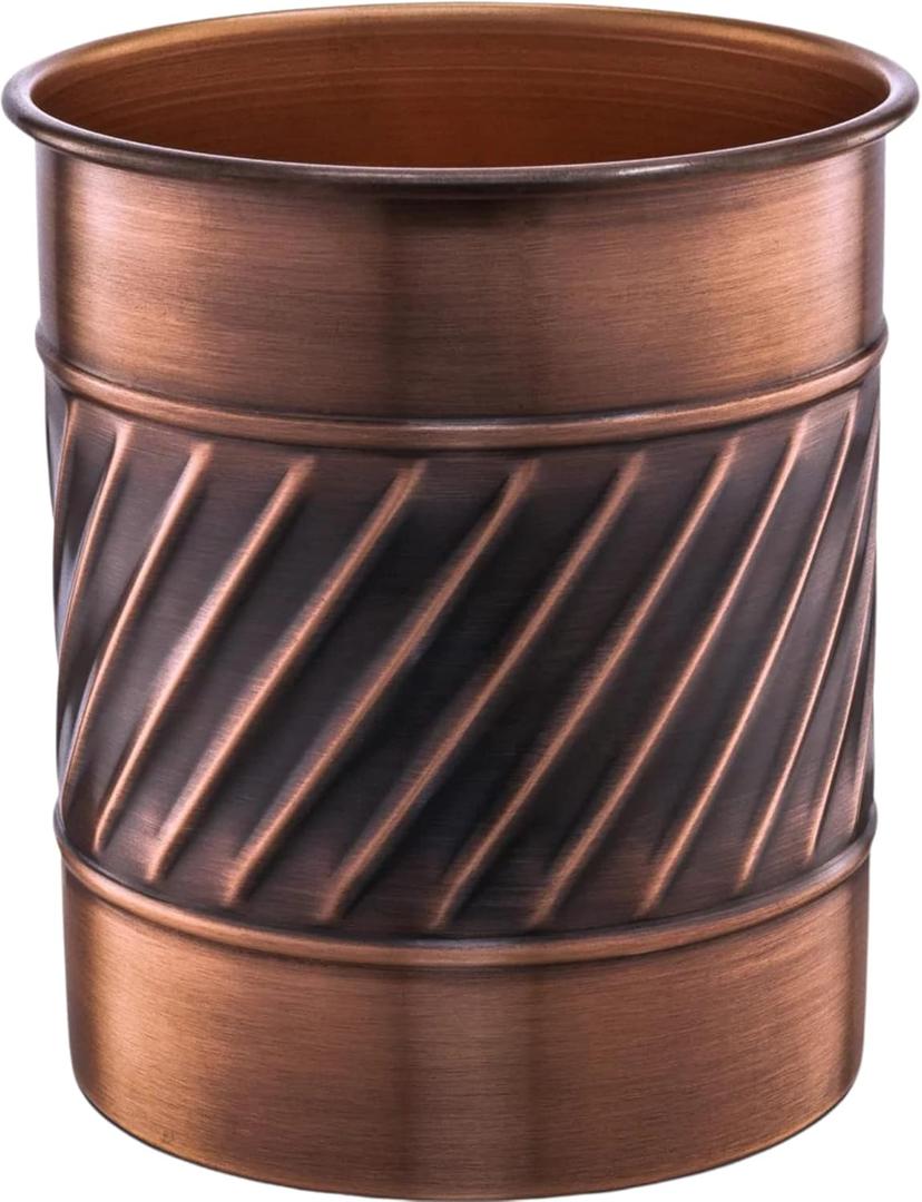 Monarch Abode Kitchen Utensil Holder  Wave Embossed Metal Antique Copper Utensil Holder, Decorative Utensil Crock for Kitchen Counter, Cooking Tool and Spatula Holder for Countertop, Caddy Organizer