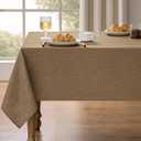 Decorelia Faux Linen Farmhouse Table Cloth 60"x144" for 10 ft Rectangle Table, Coffee Waterproof Outdoor Washable Tablecloth for Rectangular Dining Room Kitchen Outdoor Party Restaurant Table,Coffee