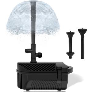 1320GPH/100W Large Water Fountain Pump, Pond Pump Fountain Kits for Outdoor, Pond Equipment with 3 Nozzle Options, Adjustable Water Flow, IPX8 waterproof, Black