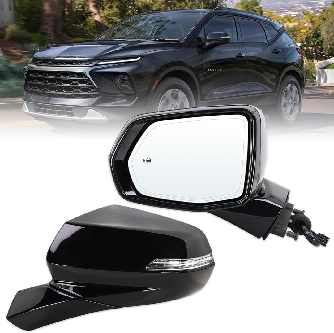 Left Driver Side Mirror Compatible With 2019-2026 Chevy Blazer With Manual Folding Power Glass Heated Turn Signal Mirror Memory Blind Spot Black Replace#84698493(14Pins)