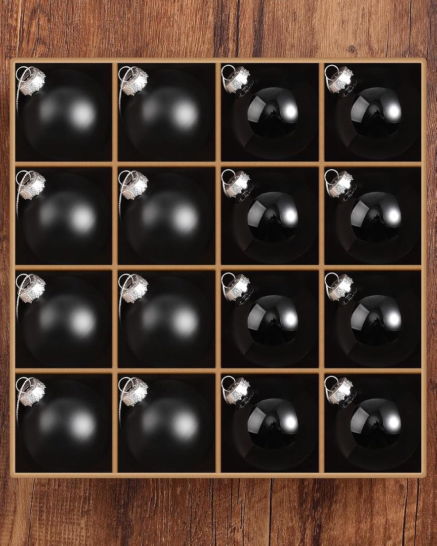 Syhood 16 Pcs Christmas Glass Ball Ornaments Set 2.36" Hanging Glass Bulbs with Loop Hanging String for Christmas Tree Decoration for Holiday Xmas Tree Gifts Home Decor (Black)