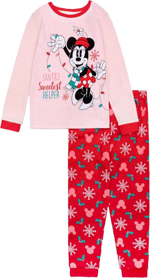 Disney Unisex Kids' 2-piece Snug-fit Cotton Holiday Matching Pajama Set, Soft & Cute for Kids (3T, Sweetest Helper)