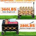 Wagons Carts Foldable, Collapsible Folding Wagon, Portable Folding Wagon Cart with Wheels, Outdoor Utility Carts for Groceries, Camping, Sports, Shopping, Black 27"D x 17.3"W x 46.5"H