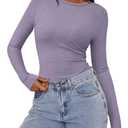 PRETTYGARDEN Womens Long Sleeve Shirts 2026 Ribbed Knit Slim Fitted Basic Tee Casual Going Out Tops Underscrubs Fall Clothing (Purple,X-Large)