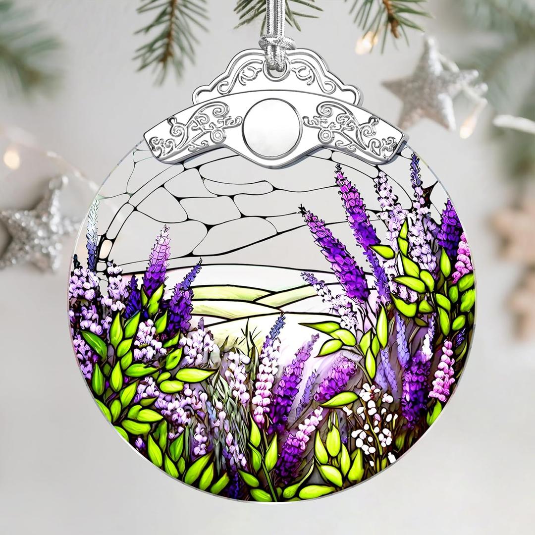 2 x Christmas Ornaments: Stained Glass Ornament, Christmas Tree Ornament, Hanging Ornaments for Home Decor & Xmas Tree Decorations  Exquisite Holiday Decor, Gifts & Holiday Present - Lavender