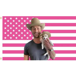 WENWELL Glenn American Flag Tapestry, Pink Powell Cowboy Wall USA Flags, 3x5 Feet, Polyester with Brass Grommets