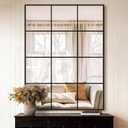 Window Pane Wall Mirror, 40"x30" Wall Mounted Window Mirror for Living Room, Bedroom, Entryway, Dining Room, Home Wall Decor (Black)