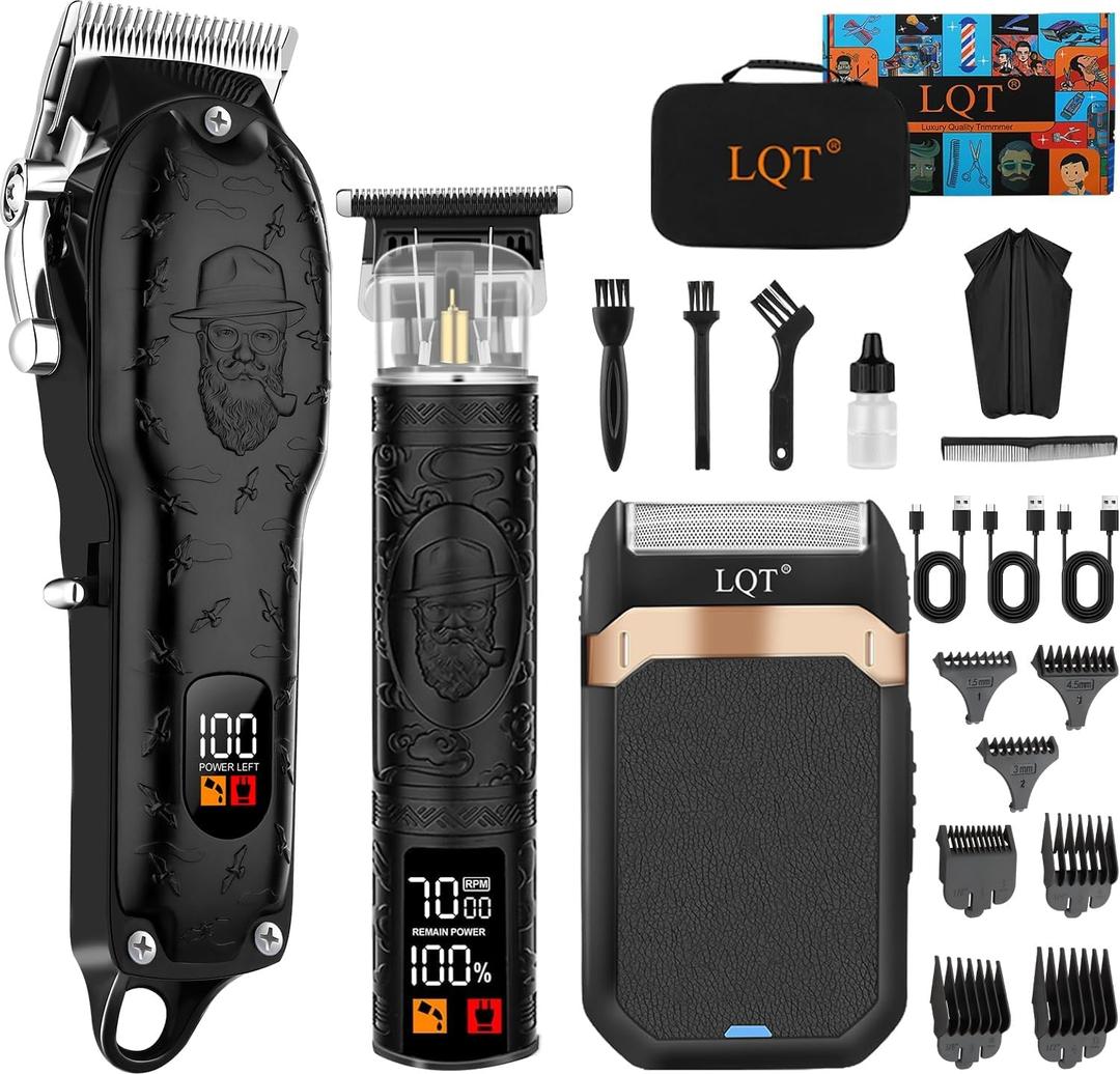 Professional Hair Clipper Set for Men Electric Shaver Razor Cordless Hair Cutting Barber Clippers Beard Trimmer Mens Grooming Kit Gifts for him (Black)