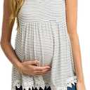 Xpenyo Womens Maternity Tank Top Sleeveless Lace Crochet Trim Peplum Cami Shirts (White Pinstripe, XL)