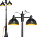 Dusk to Dawn Outdoor Lamp Post Lights with Outlet,Double-Head Farmhouse Street Light Fixture,Aluminum Exterior Black Pole Lights,Waterproof Lantern Lamp Outdoor Lighting for Garden,Patio,Pathway, 94.13-Inch