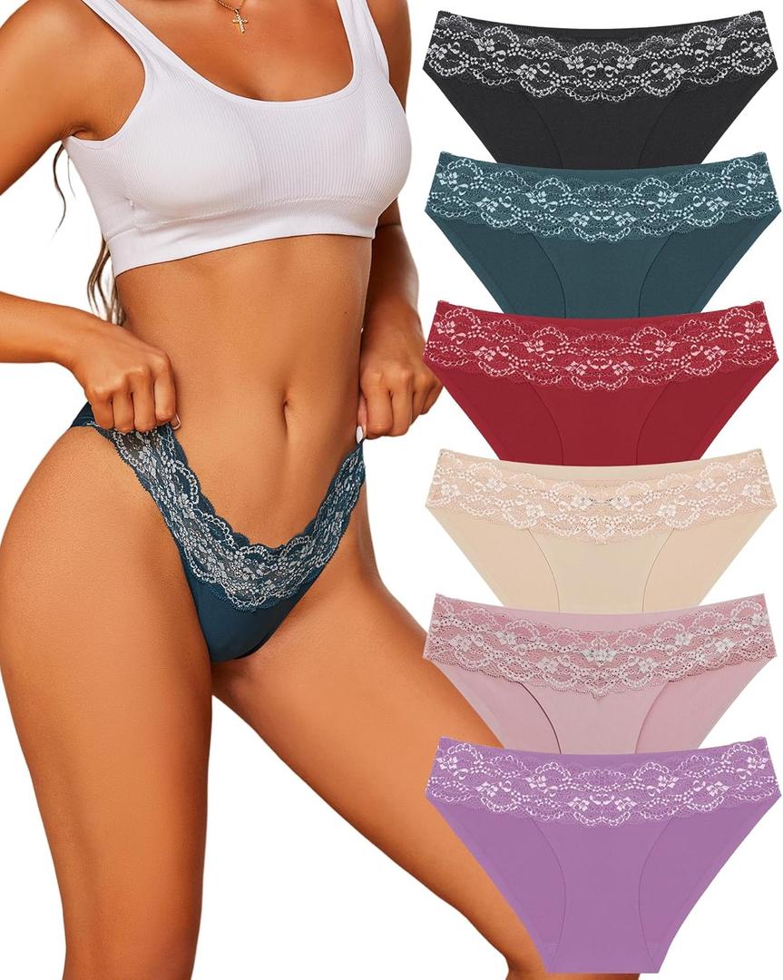 Which is Seamless Underwear for Women Sexy No Show Bikini Panties Lace High Cut Hipster Cheeky Panty 6 Pack Large
