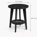 Small Round Side Table-17.7" Cute End Table with 2-Tier Storage | Waterproof Low Nightstand for Kids Room, Nursery, Small Spaces, Plant Stand & Bean Bag (Black)