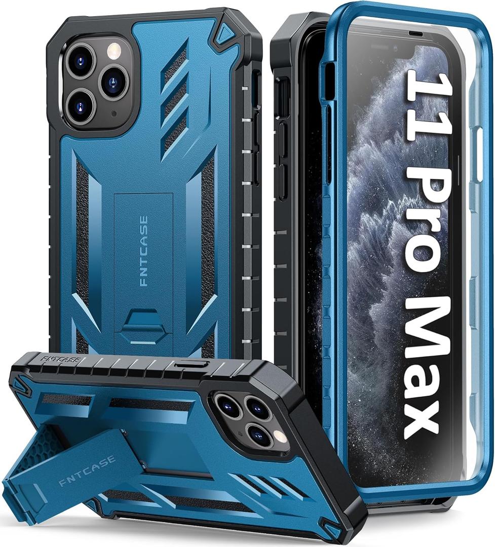 FNTCASE for iPhone 11 Pro-Max Case: Rugged Shockproof Protective Cases with Kickstand - Heavy Duty Dual Layer Military Grade Drop Proof Protection Cell Phone Cover (Blue)